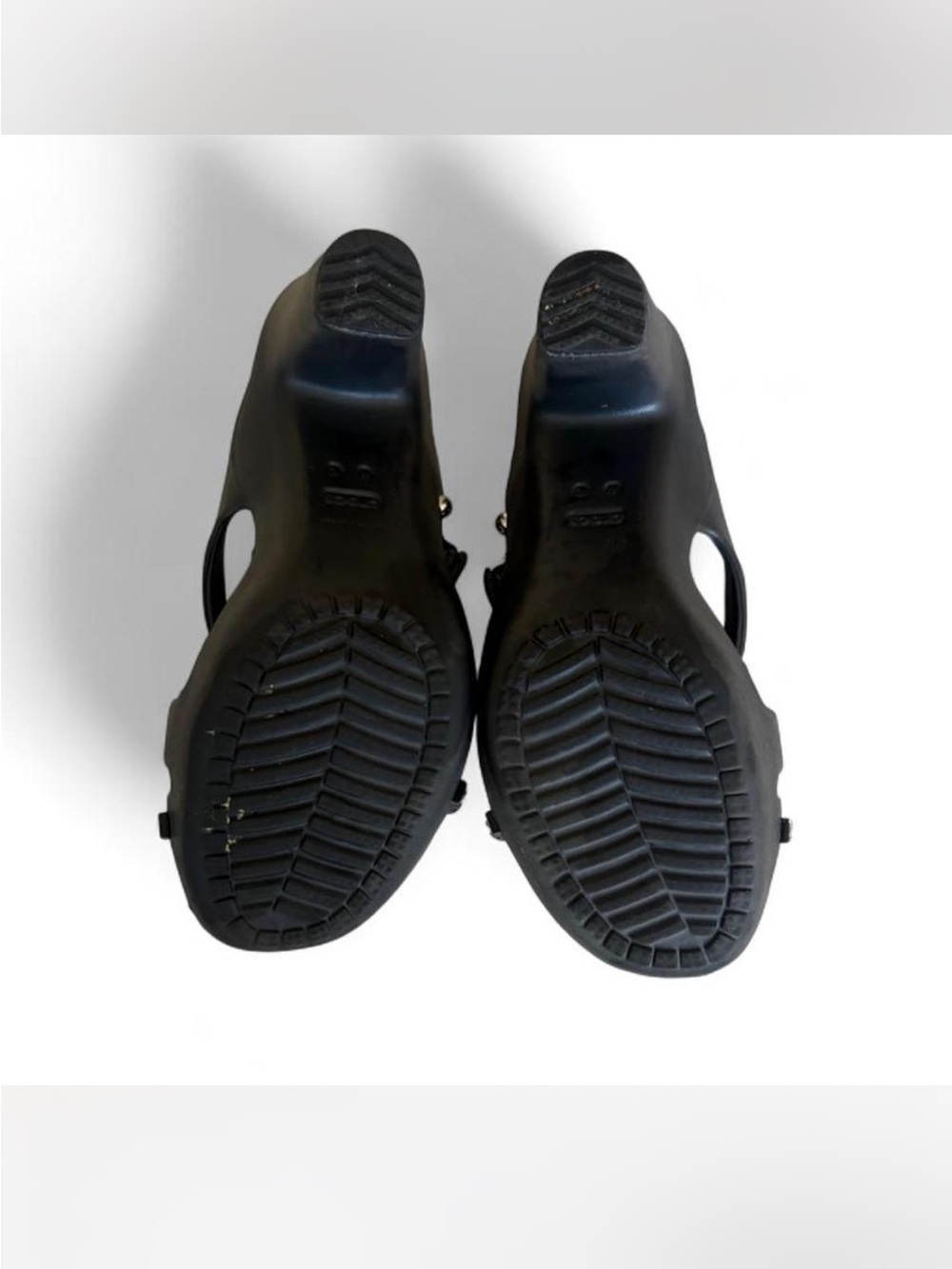 CROCS Black Jeweled Strappy Heeled Sandals - Picture 7 of 8